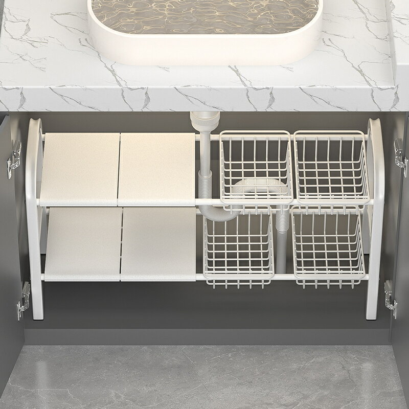 廚房下水槽置物架可伸縮櫥柜分層架柜內隔板儲物多功能鍋具收納架