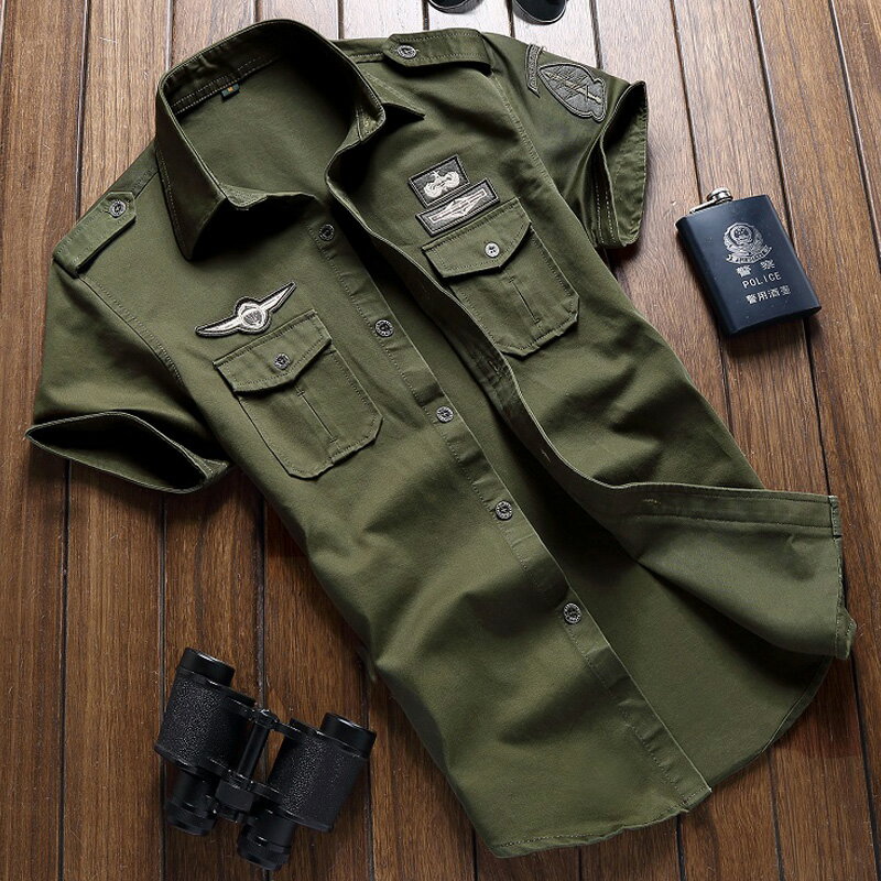 二戰海軍軍裝飛行員襯衫男二戰經典A2短袖襯衫男陸軍美國復古德國