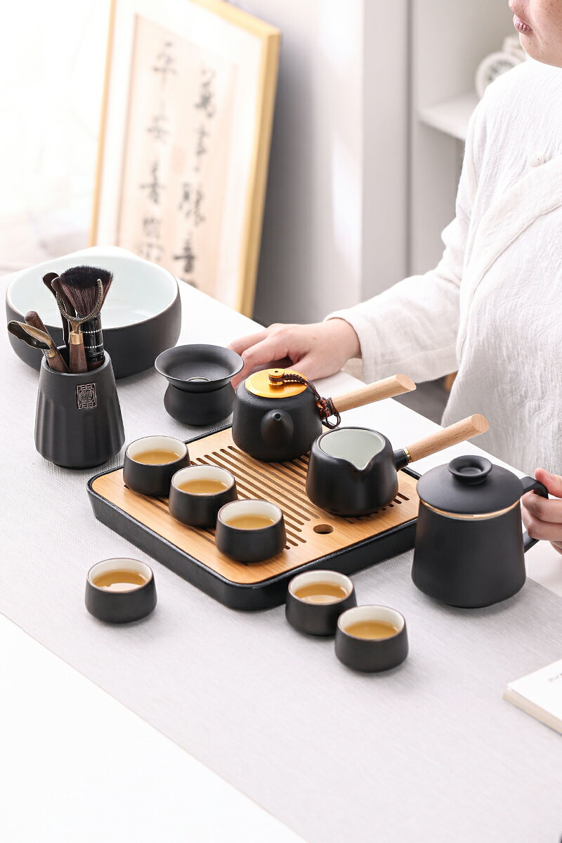 輕奢黑陶茶具套裝家用茶辦公會客陶瓷干泡盤杯器簡約功夫茶具壺泡