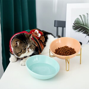 貓碗斜口陶瓷碗貓咪水碗帶碗架貓碗保護頸椎貓糧碗貓食糧盆寵物碗