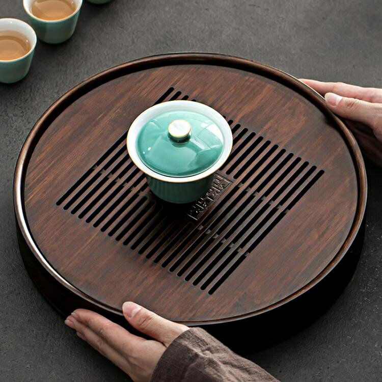 茶盤 小型茶盤家用瀝水託盤茶具茶臺現代簡約易功夫圓形實木茶海乾泡盤 開發票免運