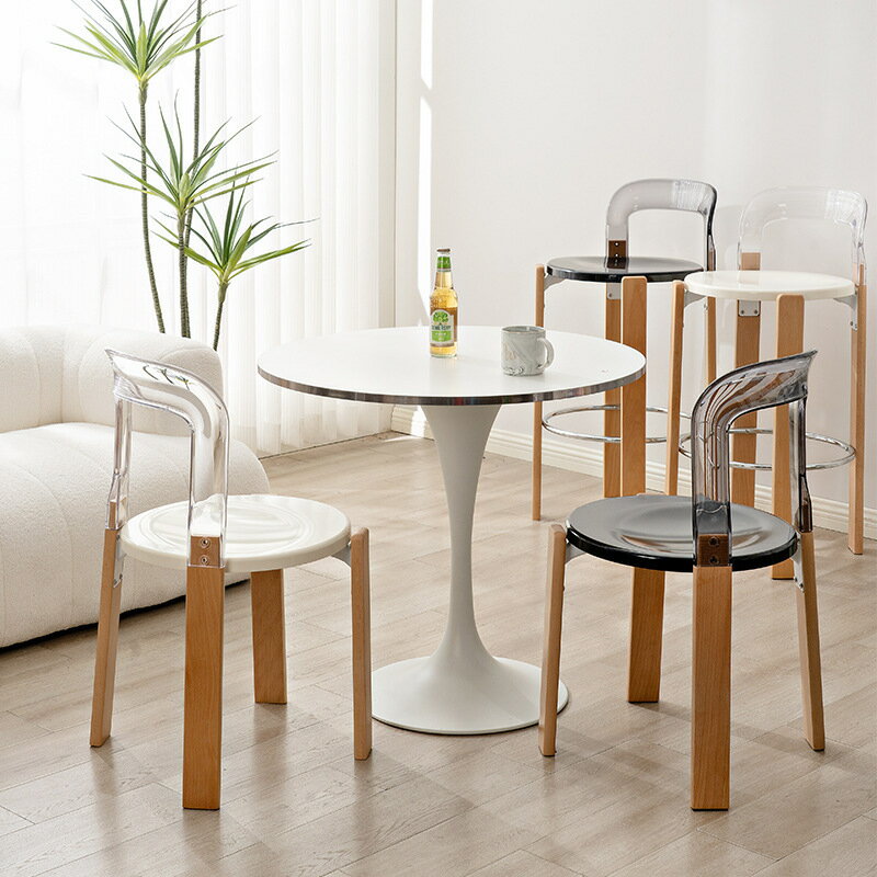復古REY餐椅設計師實木洽談椅子 家用餐桌椅透明奶油風靠背書桌椅 雙12購物節