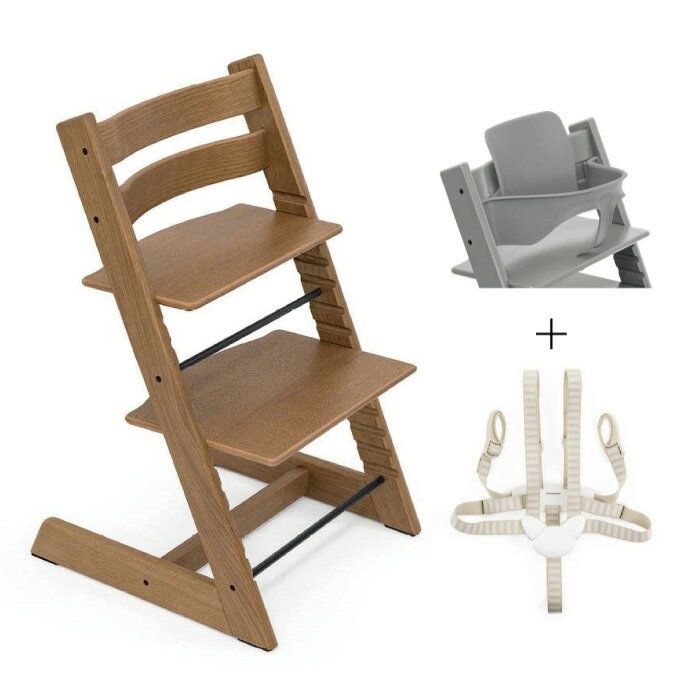 挪威 Stokke Tripp Trapp 成長椅 經典組合(橡木款)-餐椅+護圍+安全帶