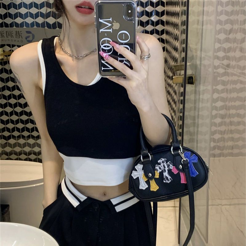 假兩件小吊帶不規則疊穿短款上衣時尚百搭無袖背心t恤女潮夏季新款【聚寶屋】