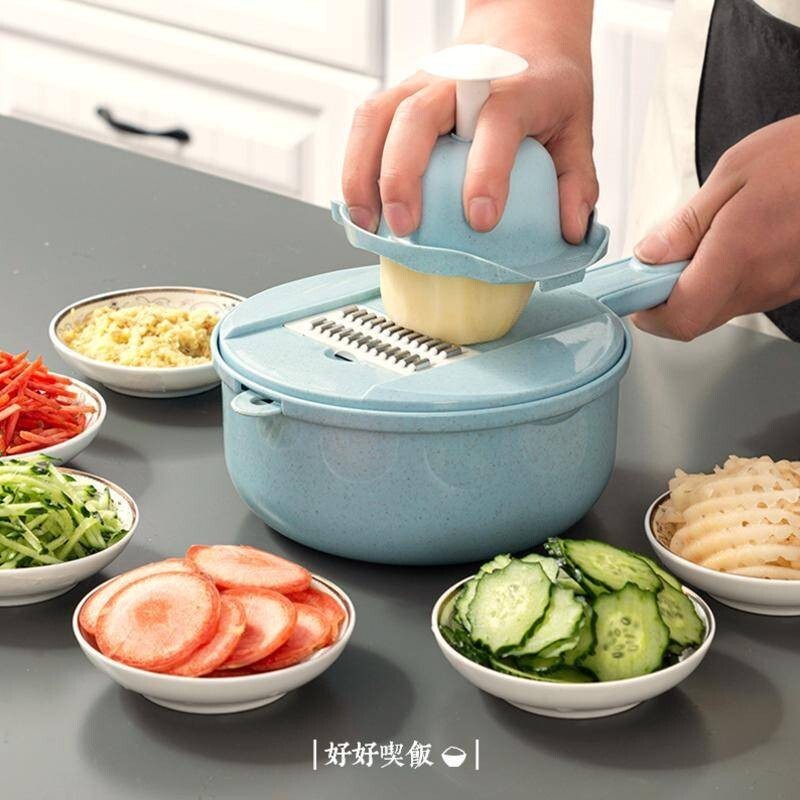 12件套多功能切菜器 12件 多功能 小麥桔桿 秸稈 超值 刨絲器 片花 刨絲 磨泥器 廚房神器 家用 租屋 切絲器