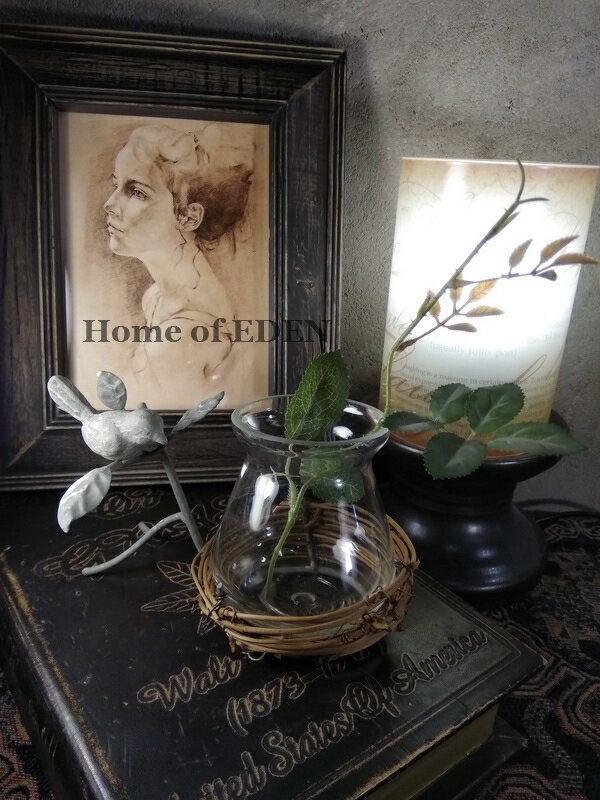 【EDEN】Vintage意大利鄉村小鳥巢做舊鐵藝玻璃水培植物小花瓶1入