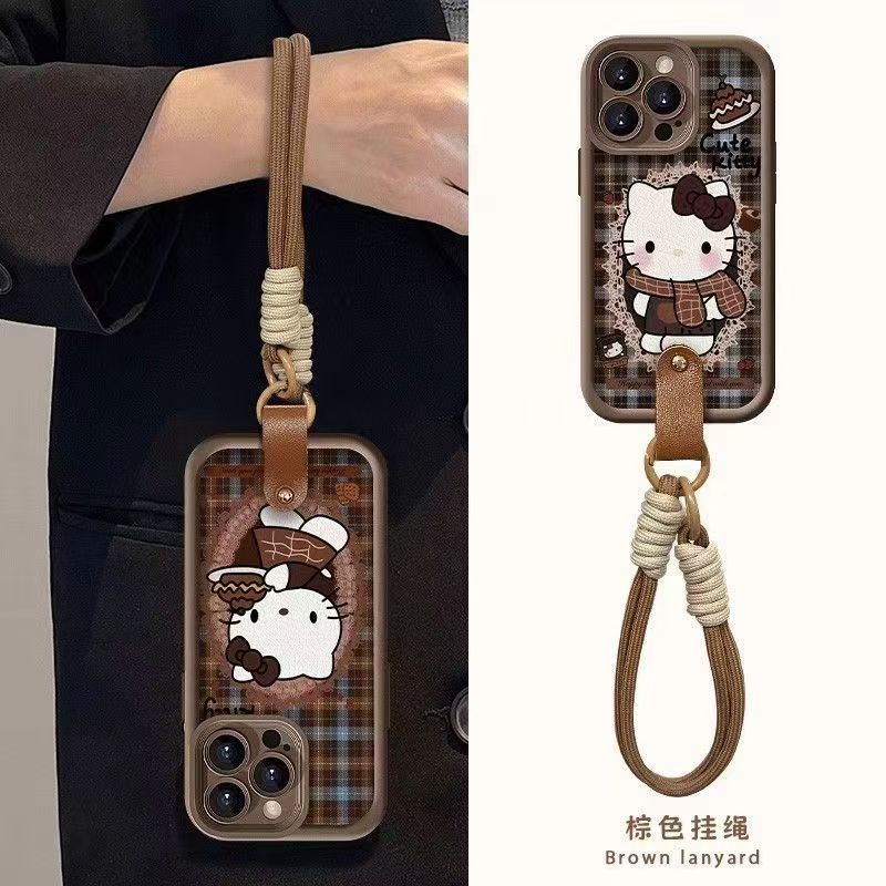格紋KT貓帶掛繩適用三星s24ultra手機殼硅膠s23fe可愛s22+卡通s21保護套a15a14a24a25全包a34a35防摔a55a54