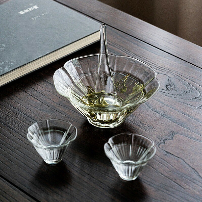 【良品舎】全館免運 開發票 保售後 茶壺 茶具 玻璃壺 花瓣碗茶杯分茶器帶勺家用個人泡茶碗網紅花瓣高硼矽玻璃碗套裝