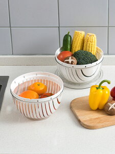優購生活 廚房雙層洗菜盆瀝水籃多功能創意旋轉洗果蔬筐帶蓋家用客廳水果盤