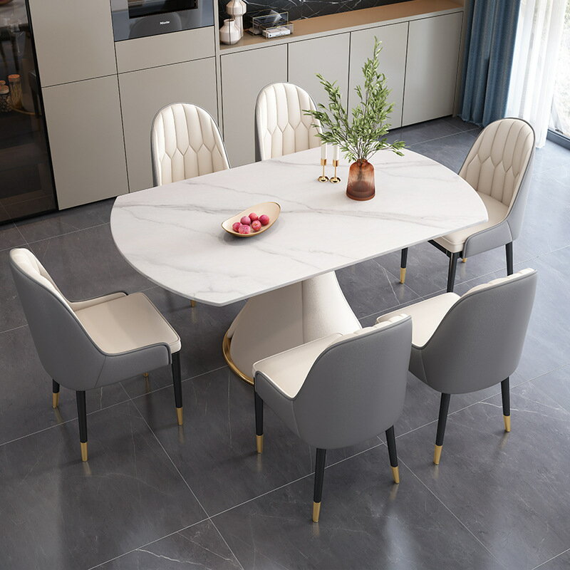 桌子 巖板餐桌家用小戶型飯桌組合旋轉石盤伸縮可變方圓桌