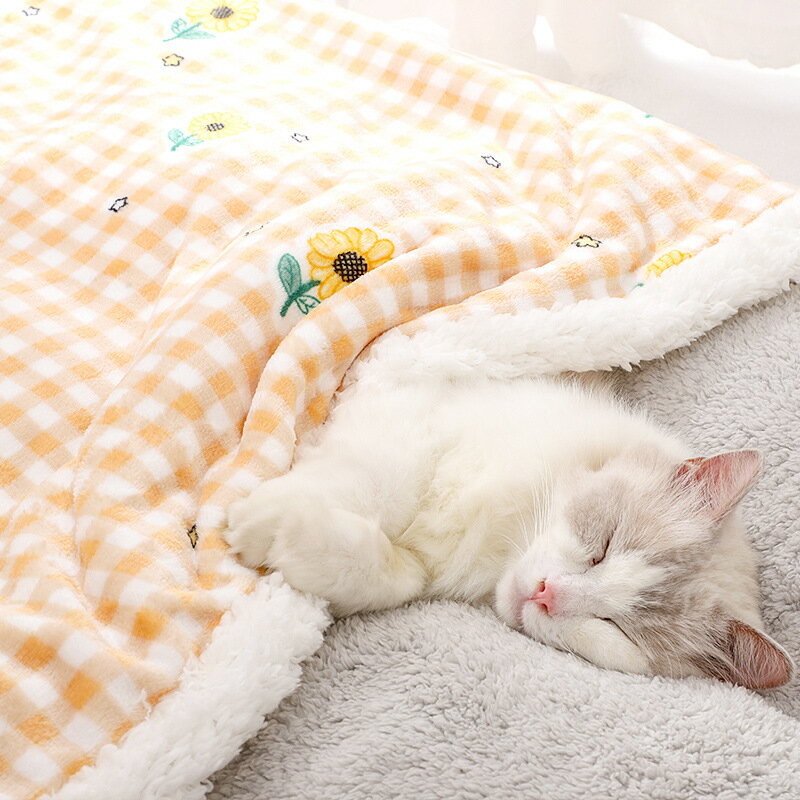 貓咪蓋毯 寵物被子 秋冬季保暖毛毯寵物貓咪狗狗加厚毛絨絨蓋毯地墊雙層貓窩貓床睡墊【KL9334】