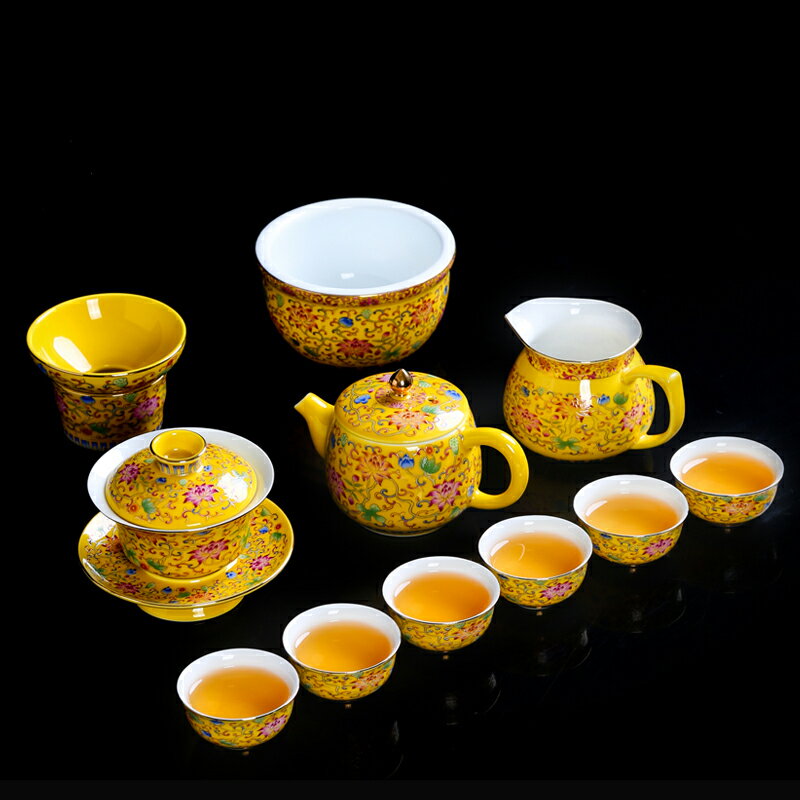琺瑯彩功夫茶具套裝 家用整套陶瓷茶壺茶杯泡茶器禮盒特價