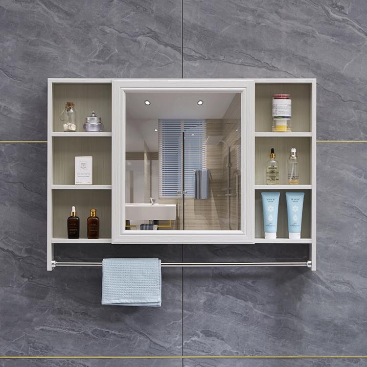 浴室鏡櫃掛牆式帶置物架碳纖維衛生間鏡子簡約洗漱台收納櫃儲物單