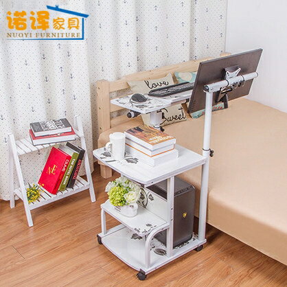 家用懸掛式簡易懶人摺疊床邊行動升降調節床上筆記本台式電腦桌子 摩可美家