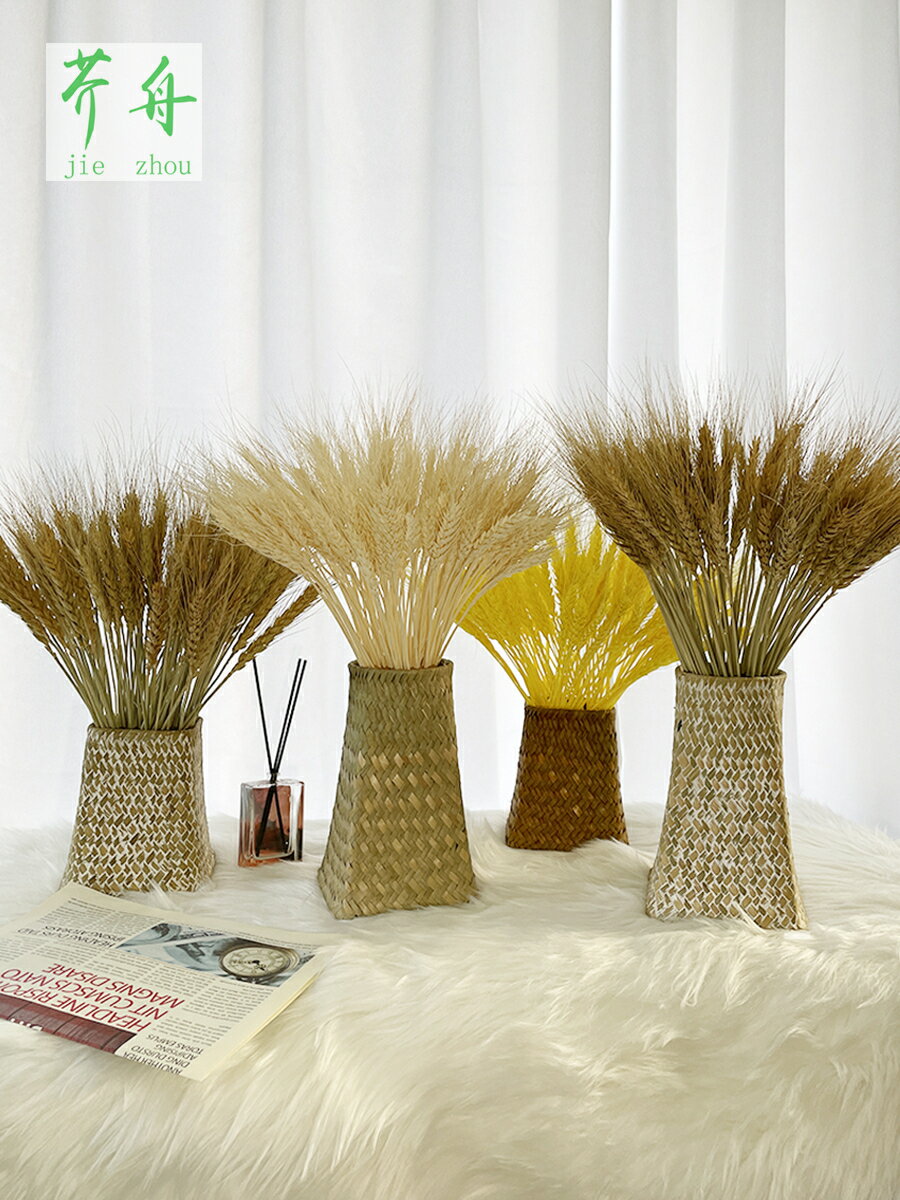 天然麥穗草編手工花瓶 風干真花束開業大麥子客廳竹編裝飾擺件ins