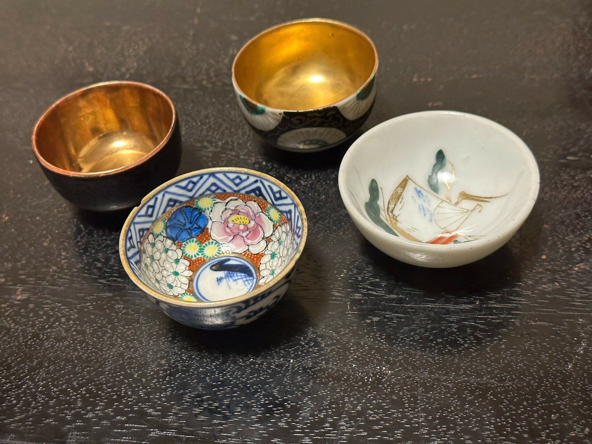 日本中古迴流年代物九穀燒清水燒一口杯小酒杯 功夫茶杯 鎏金杯