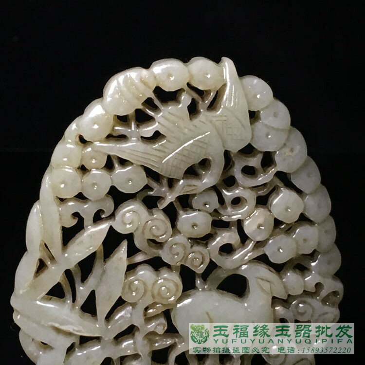 古玉老玉仿古和田玉鹿鶴同春鏤空玉佩掛件古玩古董老玉器掛件包郵