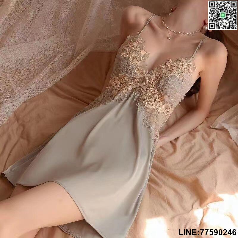 【歡樂購】【現貨免運】首單直降睡衣女夏天冰絲帶胸墊薄款蕾絲美背性感吊帶睡裙ins風性