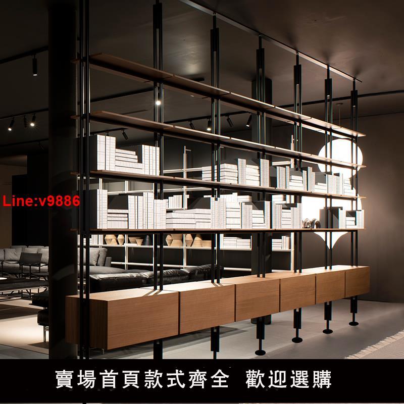 【臺灣公司 超低價】意式鐵藝書架落地實木書櫃極簡書架客廳隔斷架滿墻書架多層置物架
