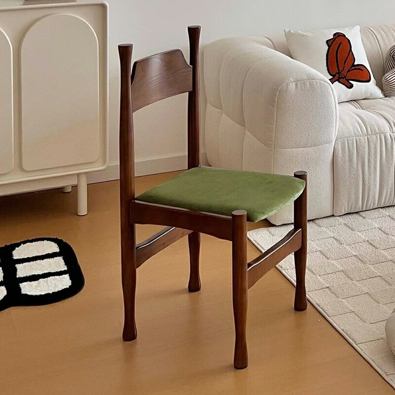 法式復古實木餐椅北歐客廳休閑設計師家用中古現代簡約靠背椅子