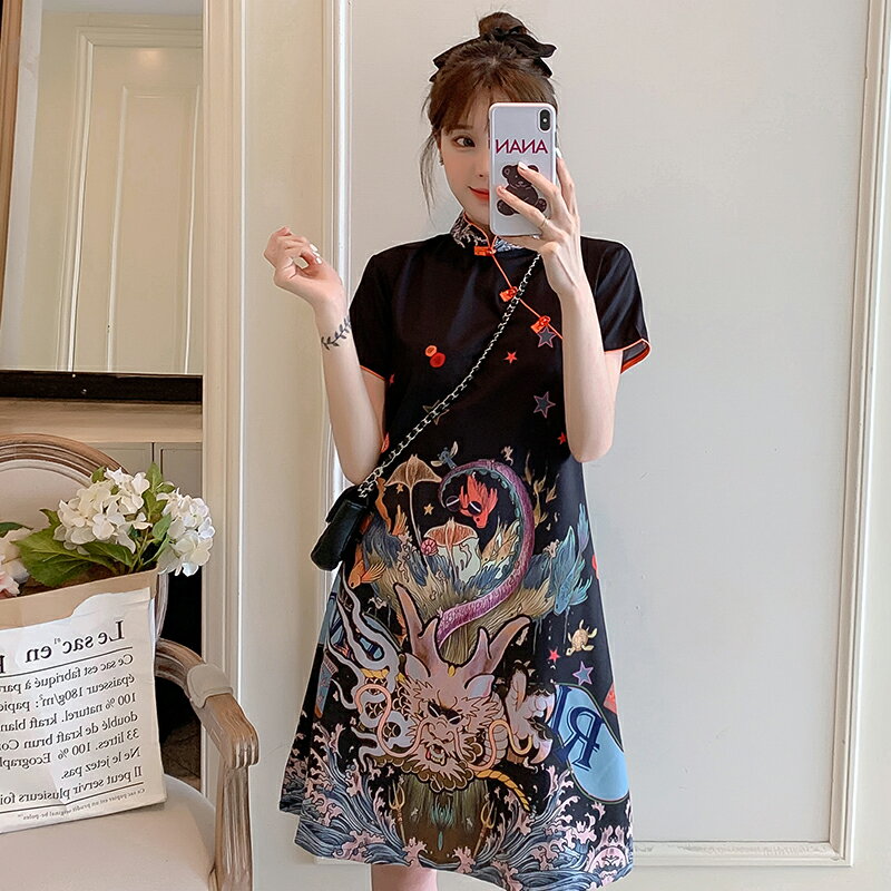 中國風大碼連衣裙夏季新款寬松時尚改良版現代旗袍