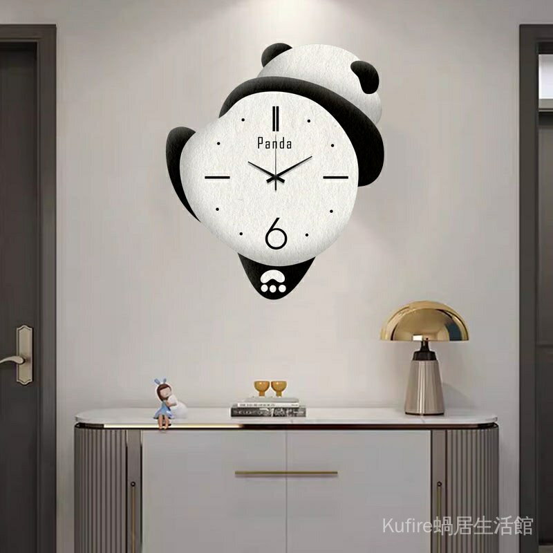 免打孔鍾錶 傢用臥室 卡通時鍾 房客廳掛鍾 創意靜音可愛熊貓掛錶
