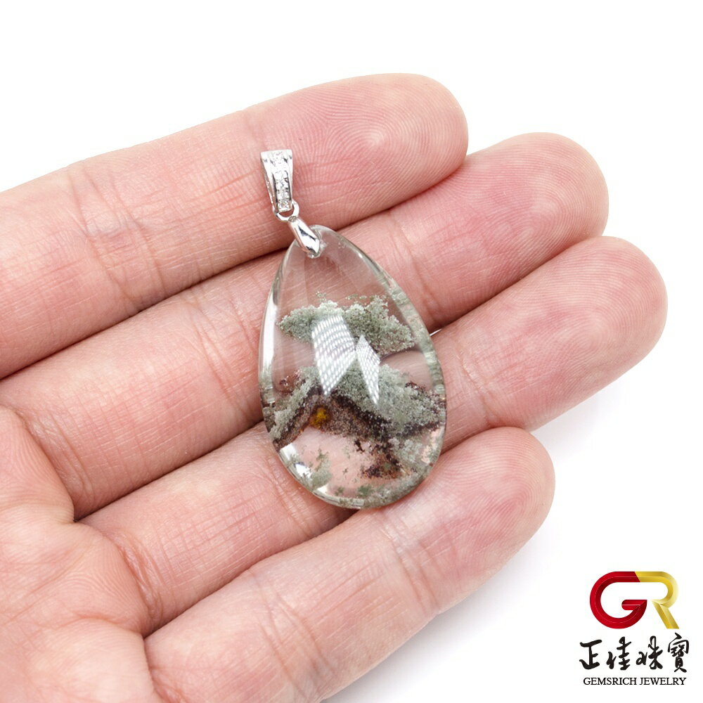 綠幽靈 頂級冰種金字塔 9.6g 綠幽靈吊墜 幽靈幻象水晶｜925銀白K 正佳珠寶 8