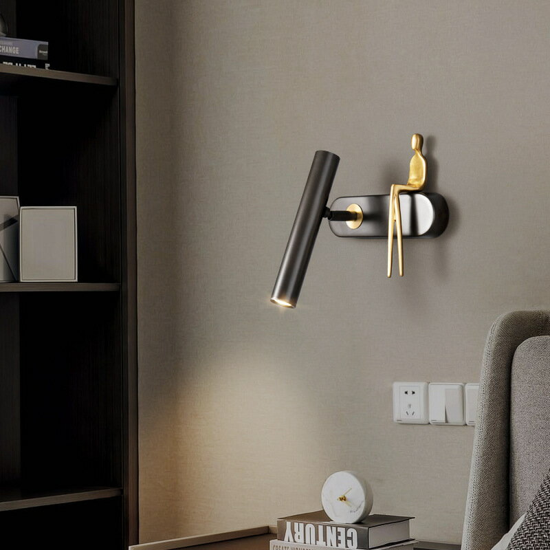 床頭壁燈全銅極簡現代簡約臥室創意背景墻LED北歐客廳射燈墻壁燈 全館免運