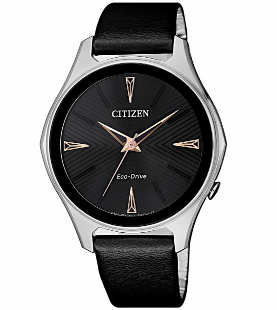 CITIZEN 星辰錶 EM0599-17E 幾何線條俐落光動能時尚腕錶/銀+黑 37mm