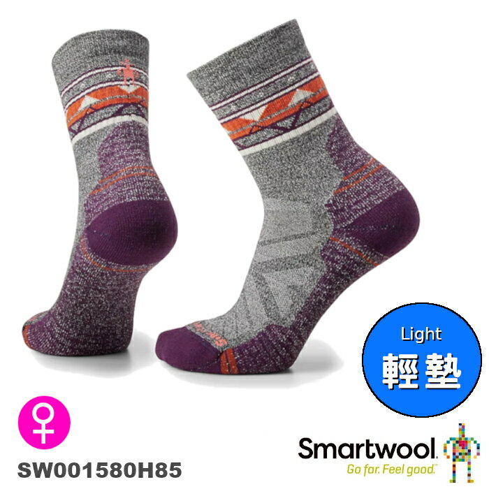 【速捷戶外】Smartwool 美麗諾羊毛襪 SW001580H85 機能戶外民族風輕量減震中筒襪(淺灰)-女款,登山/健行/旅遊