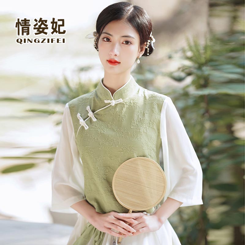 漢服女中國風大碼仙氣禪意茶服唐裝上衣民國學生裝改良旗袍兩件套