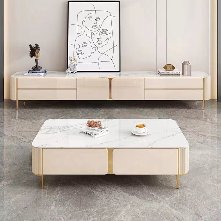 意式輕奢巖板電視柜茶幾組合小戶型家用客廳極簡約現代長方形地柜