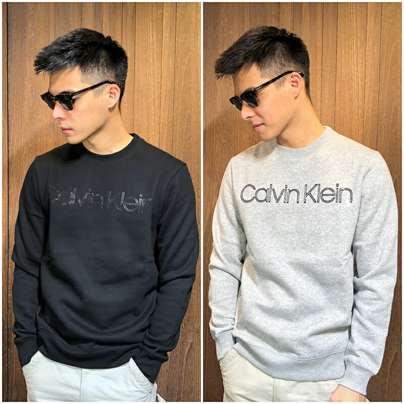 美國百分百【全新真品】Calvin Klein 大學T 長袖T恤 CK 長T 膠字logo 上衣 男 黑/灰色 AP35