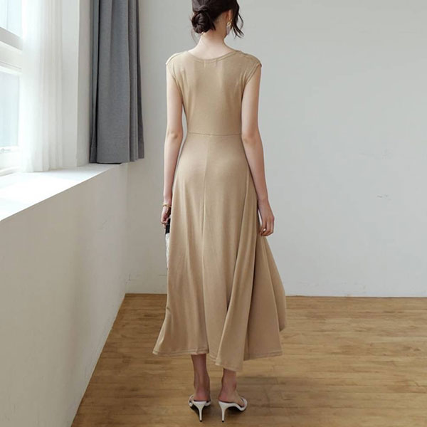 ANNAS 正韓 V領 抓皺 交叉 無袖 洋裝 連身裙 長裙 長洋裝 大裙擺 背心裙 棉質 顯瘦 彈性 素面 韓國 8