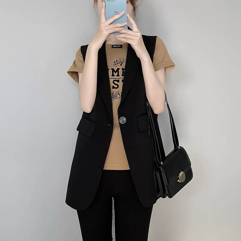 【巴黎精品】現貨+預購 西裝背心休閒西服-簡約中長款寬鬆馬甲女外套3色a1hv22