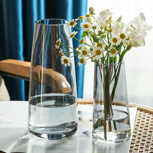 法式玻璃向日葵花瓶小眾輕奢郁金香小口徑透明插花瓶干花裝飾擺件