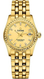TITONI 梅花麥錶機械女腕表(729G-306)-27mm-全金鋼帶
