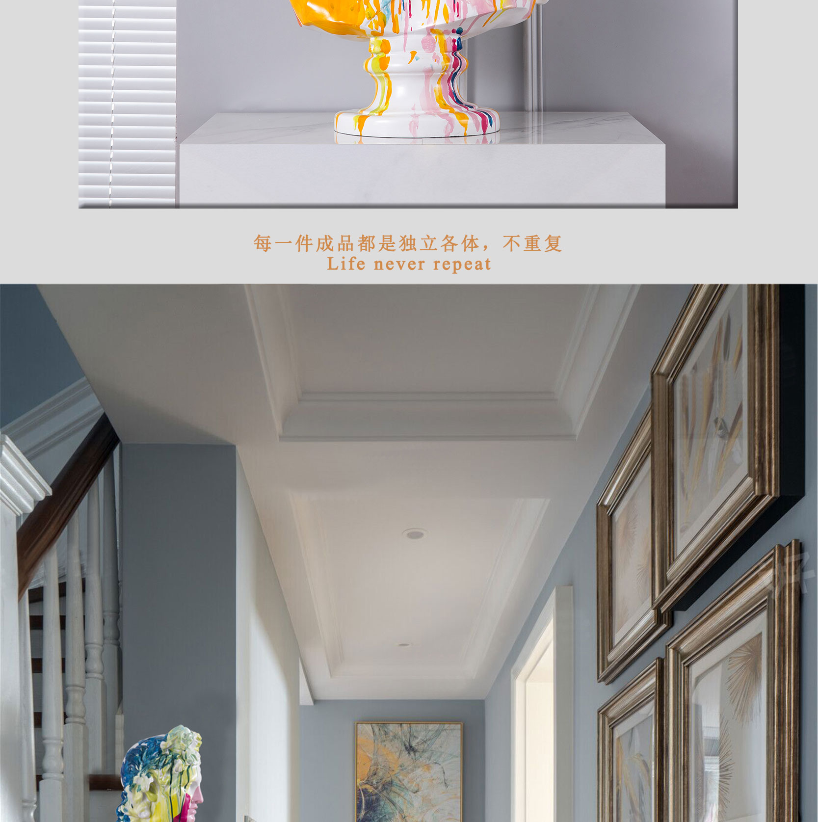 蝶陶大衛雕塑樣板間裝飾品樹脂大型擺件酒店玄關雕像人頭北歐家居 8