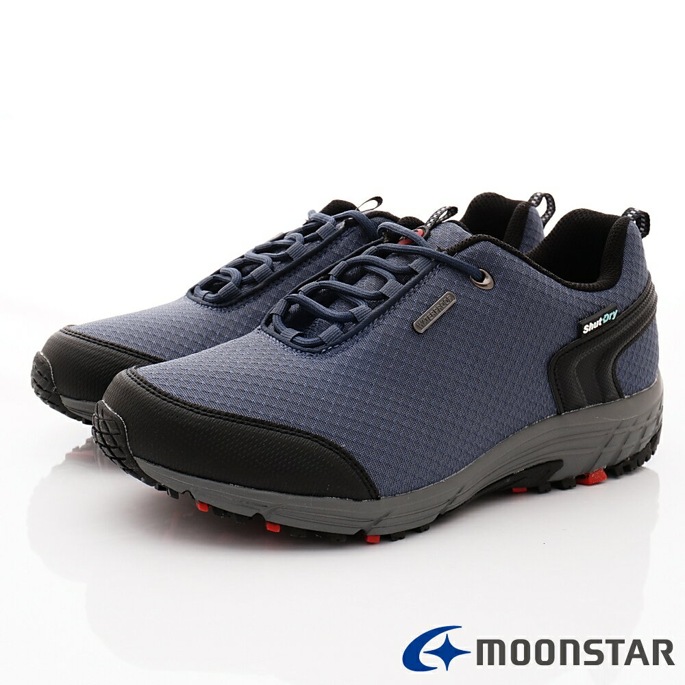★日本月星Moonstar機能男鞋戶外多功能系列4E寬楦防水透濕健走鞋款027灰藍(男段)