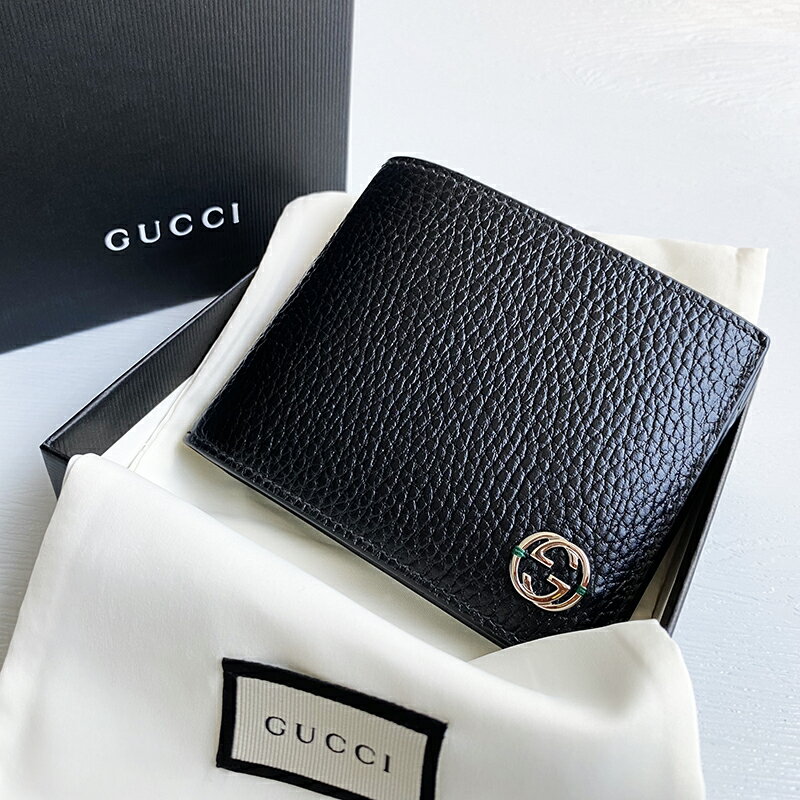 美國百分百【全新真品】Gucci 皮夾 logo 真皮 錢包 六卡 短夾 義大利製 專櫃精品 黑色 CC43