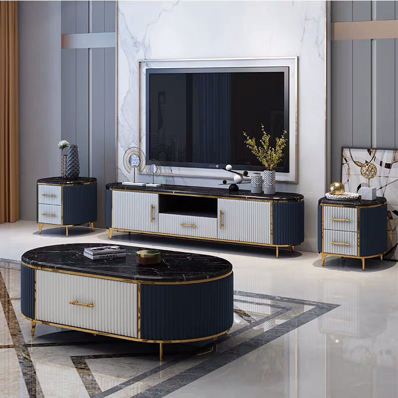 現代簡約大理石茶幾電視柜組合輕奢風美式高端北歐小戶型客廳套裝