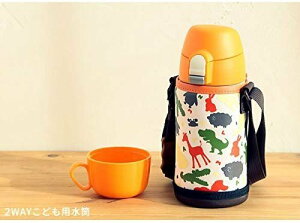 日本【DOSHISHA】2WAY水壺 保溫壺 保冷壺 兒童用 450ml 橘色動物