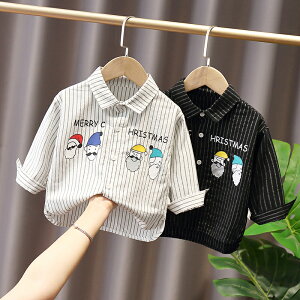 男童寶寶時尚豎條紋長袖襯衫嬰兒童裝春秋韓版中小童卡通上衣