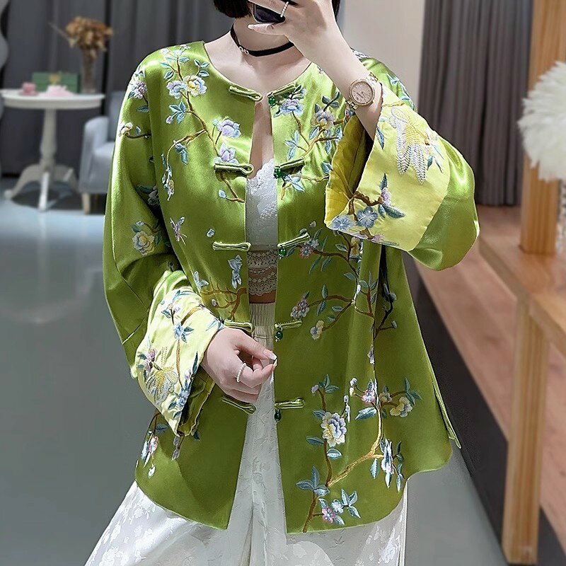新中式女裝唐裝中國風上衣成人漢服秋季大碼盤扣短款刺繡外套