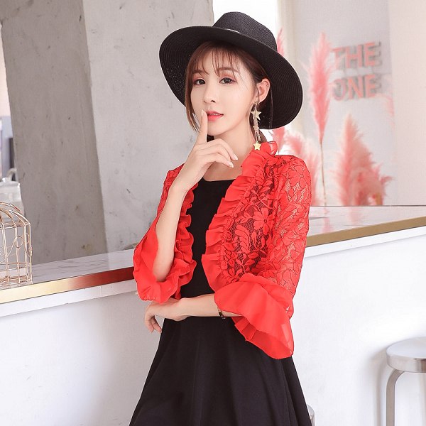 浪漫花朵蕾絲五分喇叭袖小外套/禮服/洋裝搭配[9684-JK]灰姑娘 0