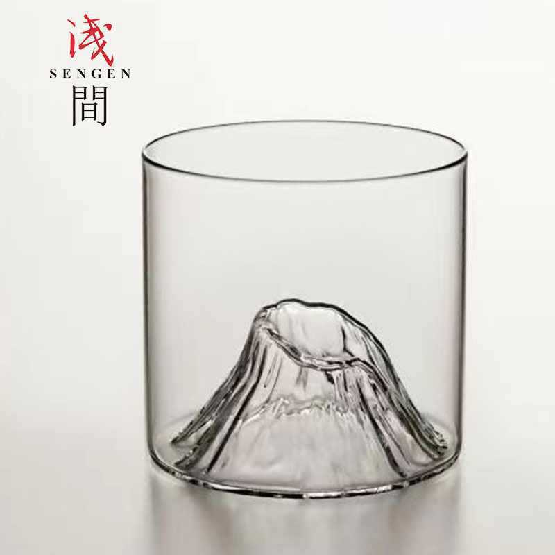 ✅小眾觀山茶杯-淺間山杯 江戶硝子富士山杯耐熱玻璃日式茶道藝術