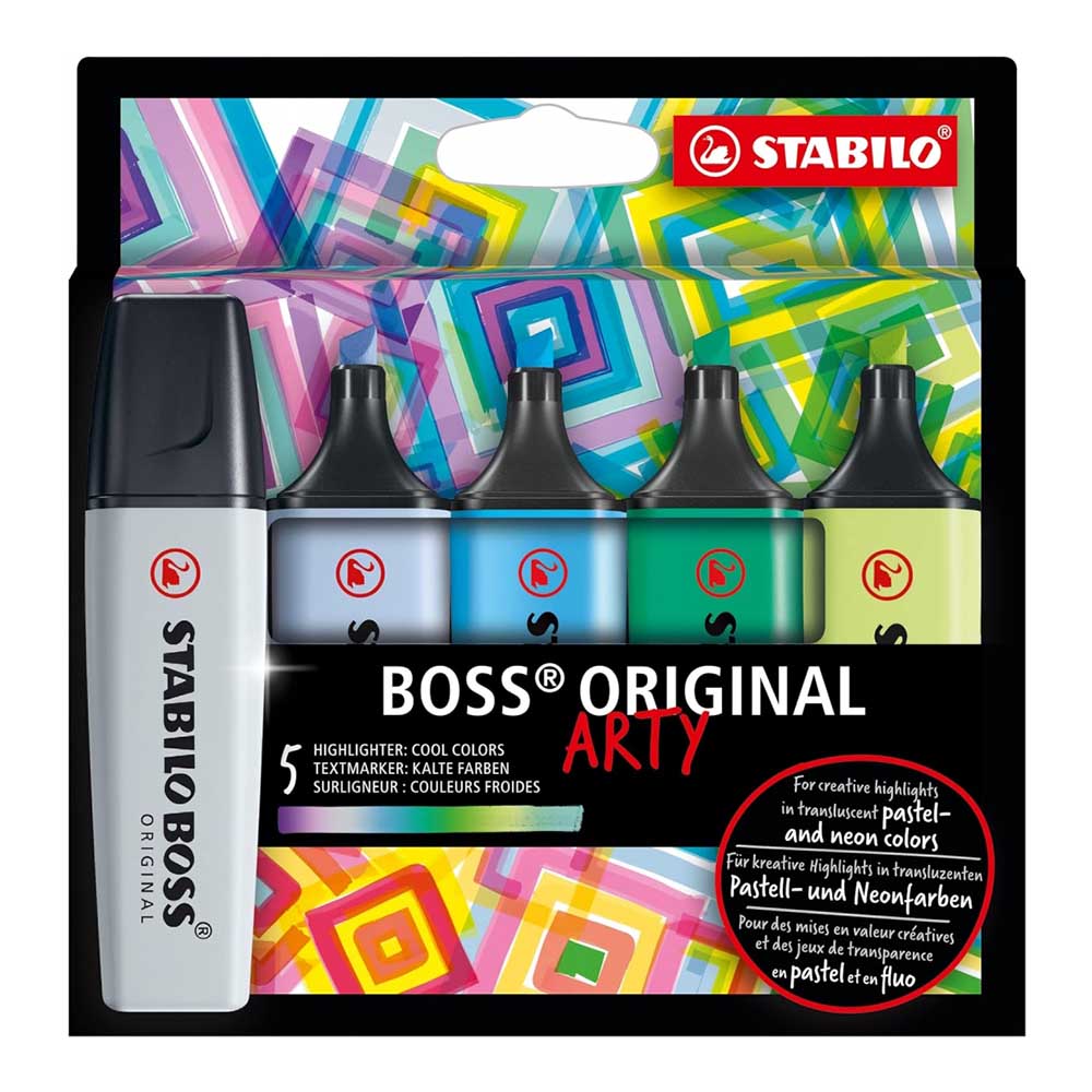 STABILO 德國 思筆樂 BOSS ORIGINAL ARTY 波士經典螢光筆 5色冷色系組/盒 ST70/5-02-2-20