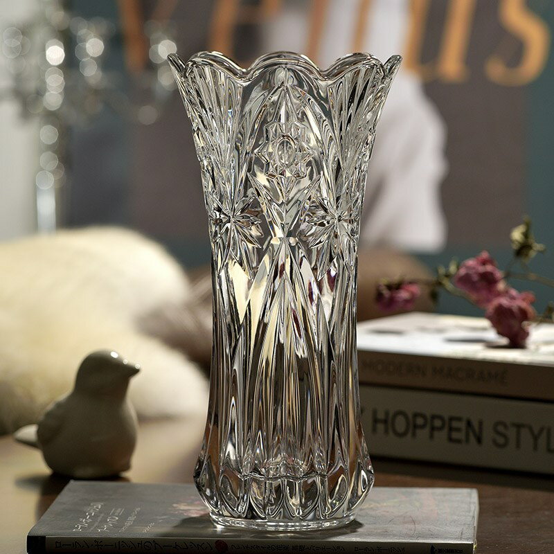 歐式水晶玻璃花瓶 厚重家居擺件 鮮花富貴竹插花瓶花器裝飾客廳