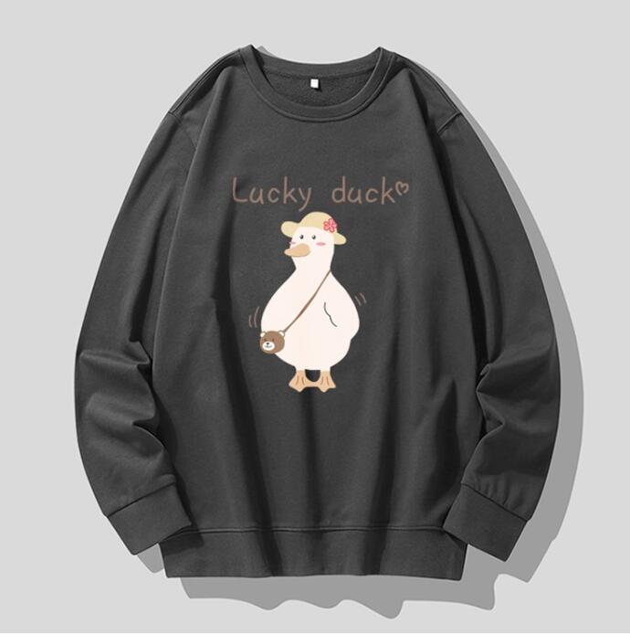 FINDSENSE X 2022 街頭時尚 男士 lucky duck卡通小鴨圖案印花 圓領T恤 長袖外套 圖案T恤 2