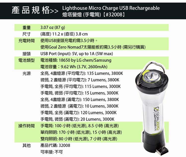 Goal Zero Lighthouse Micro Charge USB Rechargeable Lantern 燈塔營